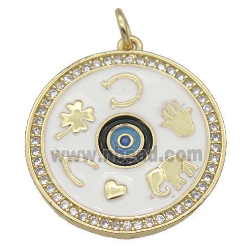 copper circle astrology pendant paved zircon, enamel Evil Eye, medallion, gold plated