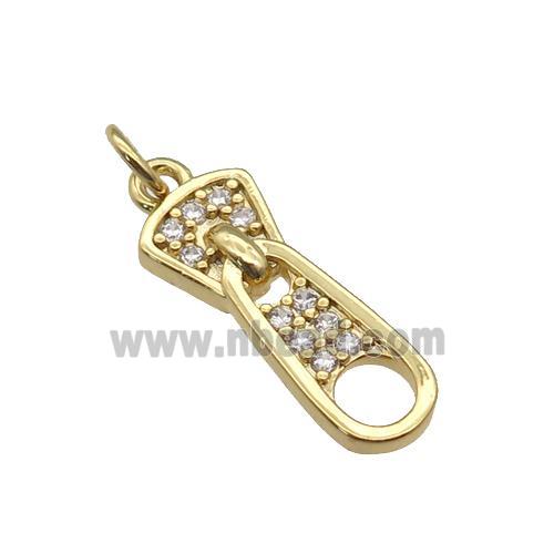 copper zipper charm pendant paved zircon, gold plated