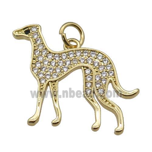 copper Greyhound charm pendant paved zircon, dog, gold plated