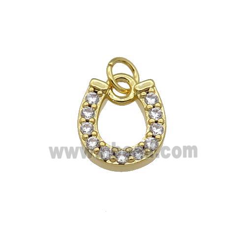 copper Horseshoe Good Luck Charm pendant paved zircon, gold plated