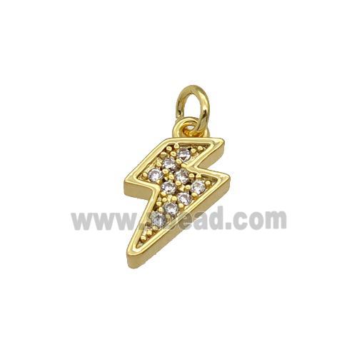 copper Lightning charm pendant paved zircon, gold plated