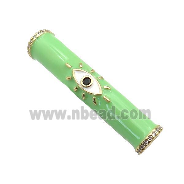copper curved tube beads with appleGreen enamel, eye, gold plated