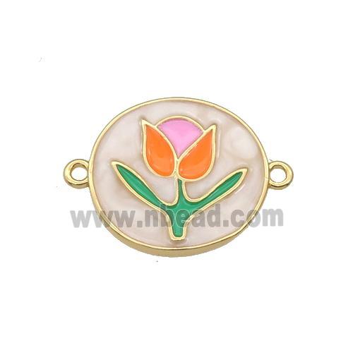 copper tulip connector with enamel, flower, gold plated