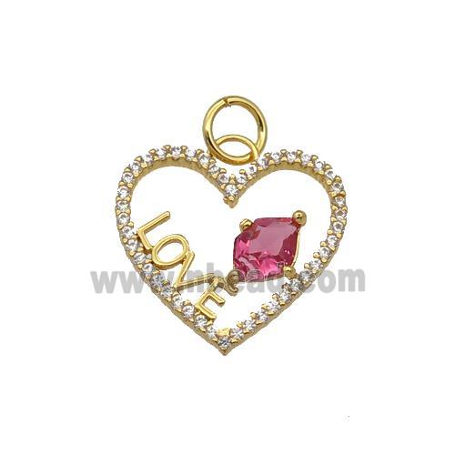 copper Heart pendant paved zircon, LOVE, gold plated
