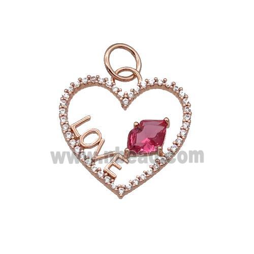 copper Heart pendant paved zircon, LOVE, rose gold