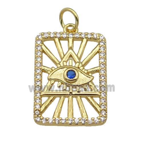 copper Rectangle pendant paved zircon, triangle, eye, gold plated