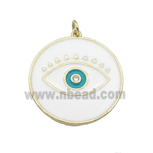 copper coin Eye pendant with withe enamel, gold plated