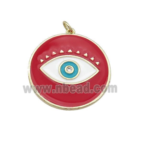 copper coin Eye pendant with red enamel, gold plated