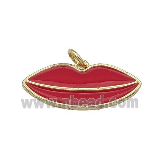 copper Lip pendant with red enamel, gold plated