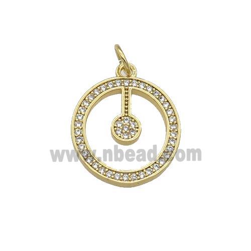 copper coin pendant paved zircon, gold plated
