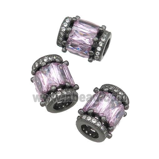 copper tube beads pave pink zircon, large hole, black plated