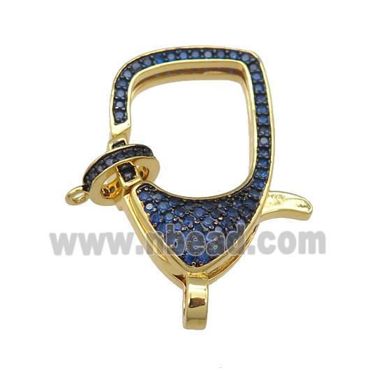 copper Lobster Clasp paved blue zircon, gold plated