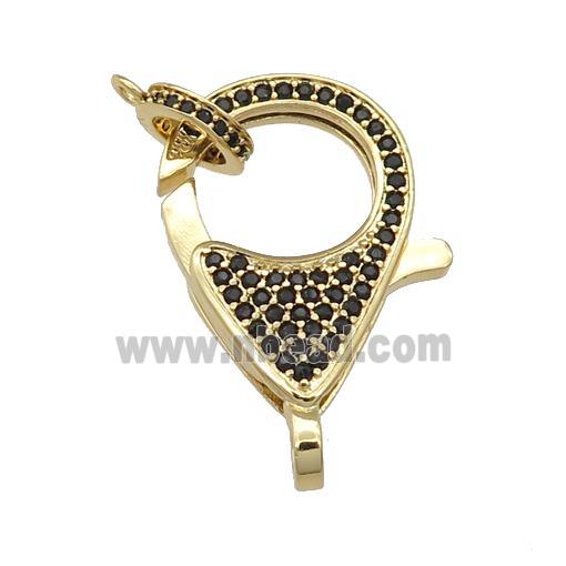 copper Lobster Clasp paved black zircon, gold plated