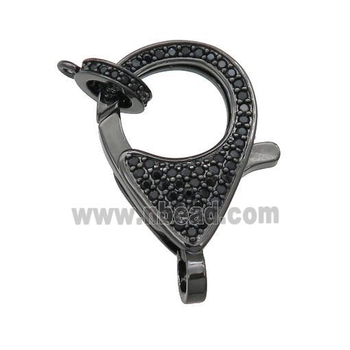 copper Lobster Clasp paved black zircon, black plated