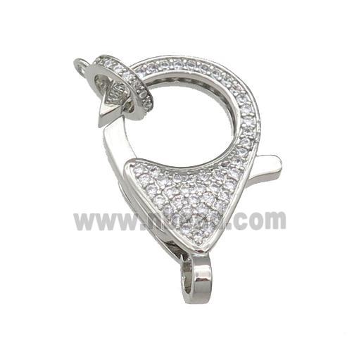 copper Lobster Clasp paved zircon, platinum plated