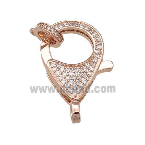 copper Lobster Clasp paved zircon, rose gold