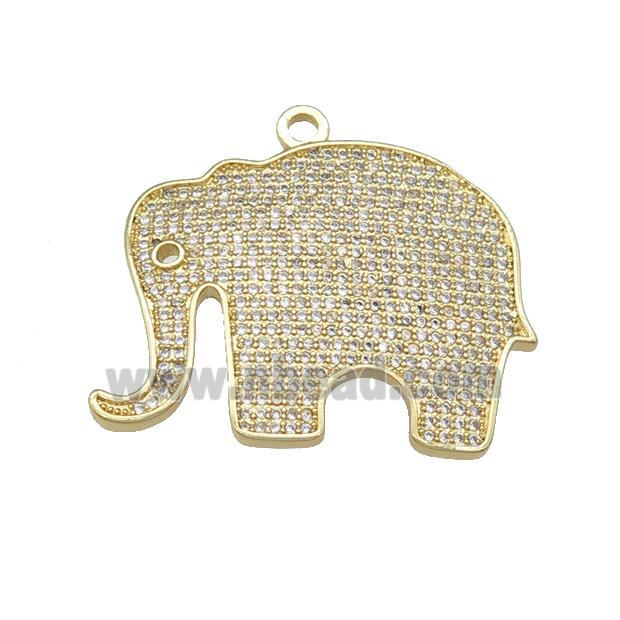 copper Elephant charm pendant paved zircon, gold plated