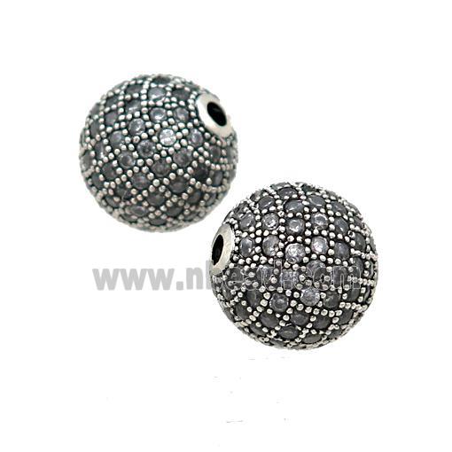 round copper Beads pave gray zircon, platinum plated