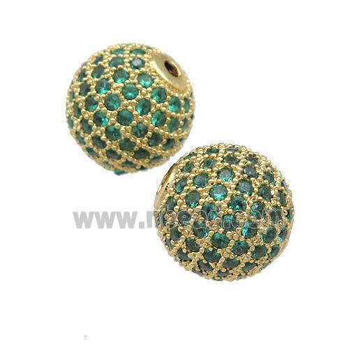 round copper Beads pave green zircon, gold plated