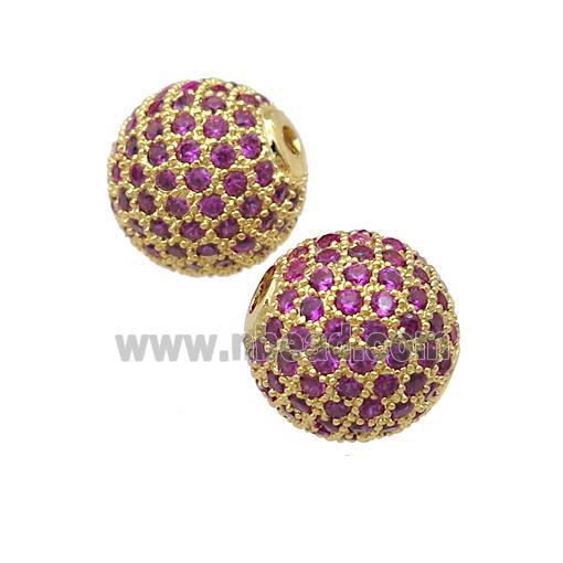 round copper Beads pave hotpink zircon, gold plated