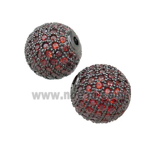 round copper Beads paved red zircon, black plated