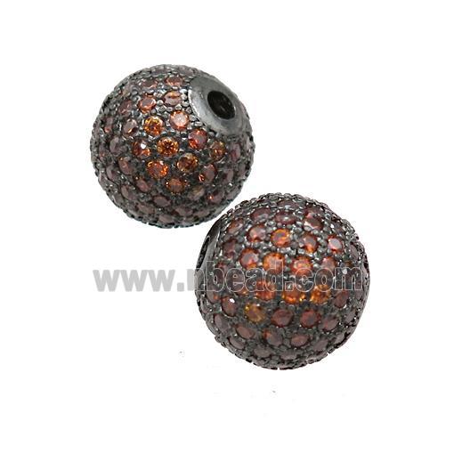 round copper Beads paved orange zircon, black plated