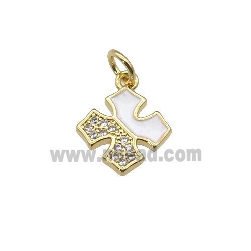 copper cross pendant paved zircon with white enamel, gold plated