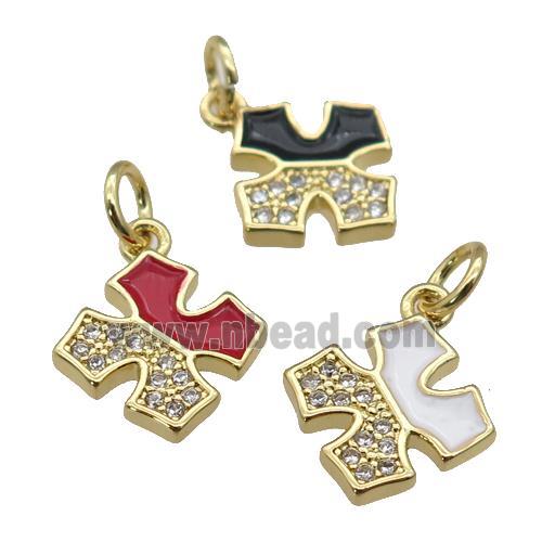 copper cross pendant paved zircon with enamel, gold plated, mixed