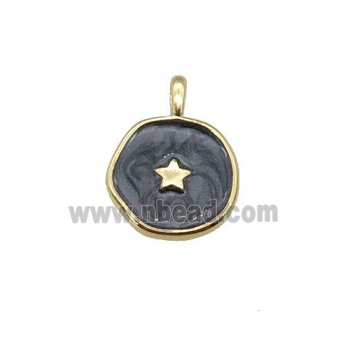 copper coin pendant with black enamel, star, gold plated