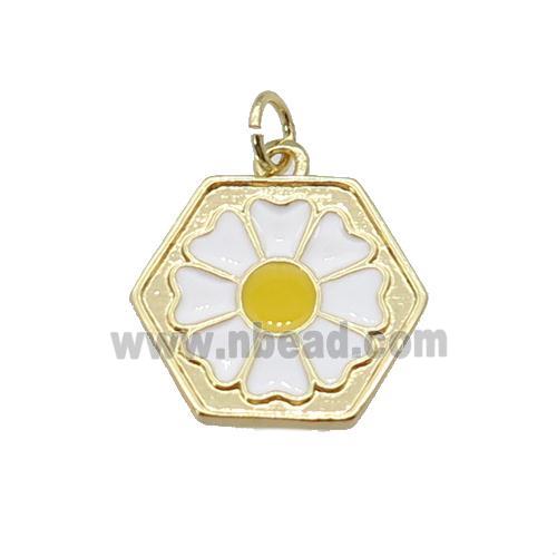 copper Daisy flower pendant with white enamel, gold plated