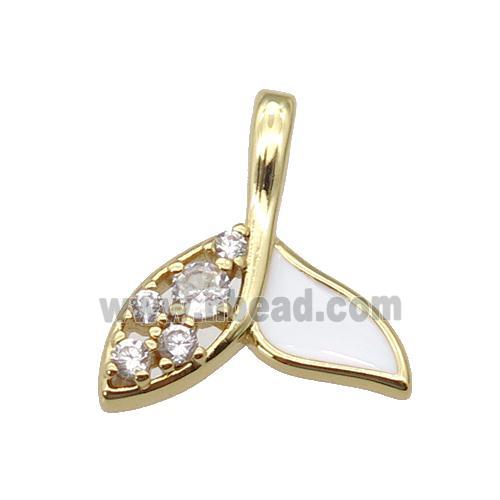 copper Shark-tail pendant paved zircon with white enamel, gold plated