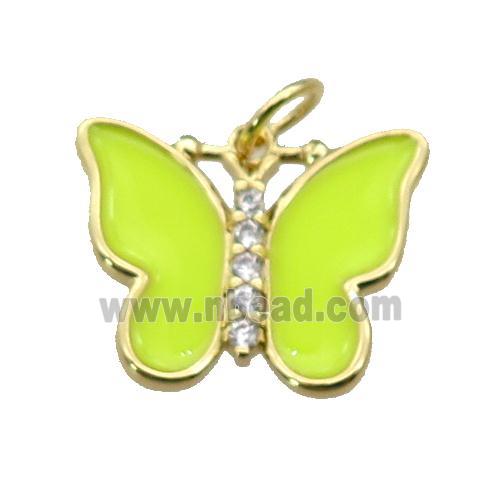 copper Butterfly pendant paved zircon with yellow enamel, gold plated