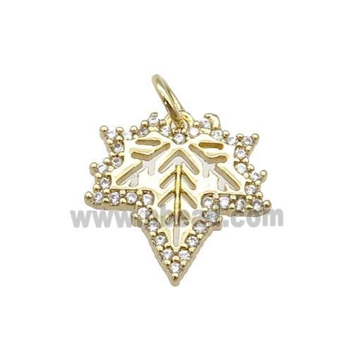 copper MapleLeaf pendant paved zircon, gold plated