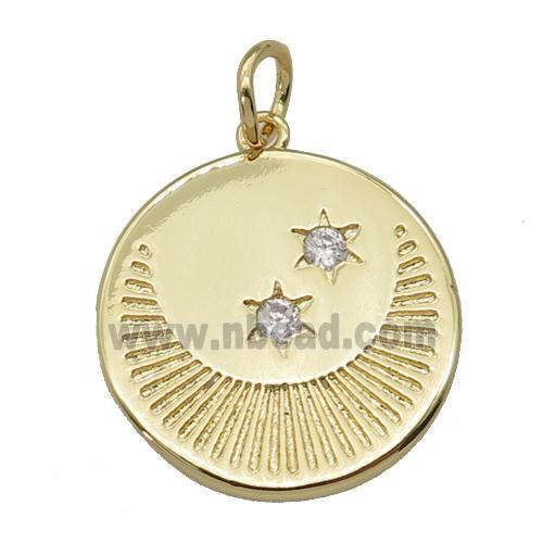 copper Moon star pendant paved zircon, gold plated