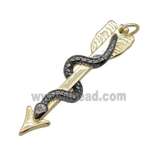 copper Arrow pendant with black snake, gold plated