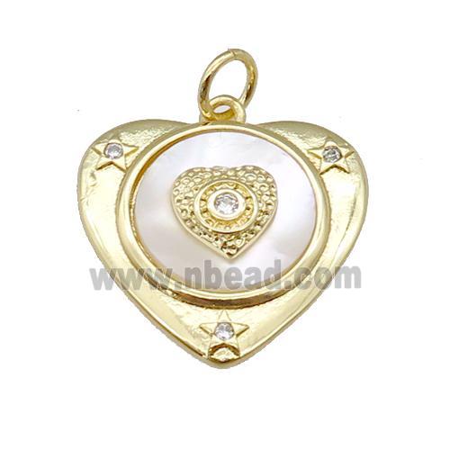 copper Heart pendant paved zircon, shell, gold plated