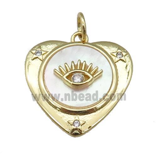 copper Heart pendant paved zircon, eye, shell, gold plated