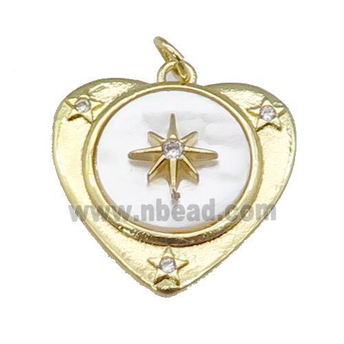 copper Heart pendant paved zircon, star shell, gold plated