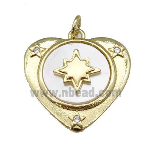 copper Heart pendant paved zircon, star shell, gold plated