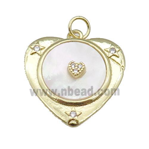 copper Heart pendant paved zircon, shell, gold plated