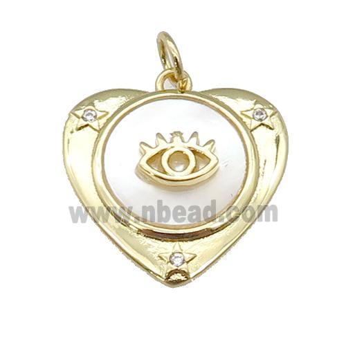 copper Heart pendant paved zircon, eye shell, gold plated