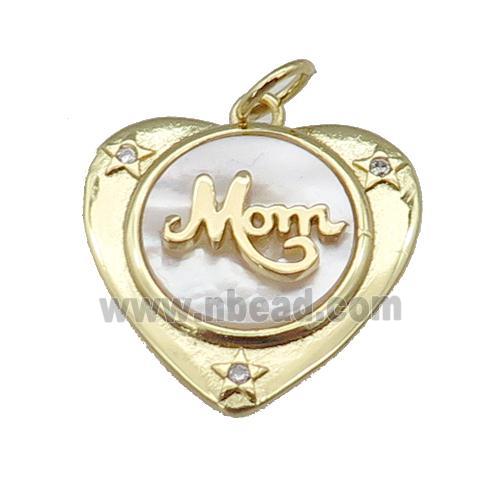 copper Heart pendant paved zircon, MOM shell, gold plated