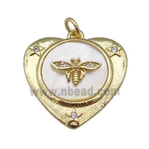 copper Heart pendant paved zircon, bee shell, gold plated