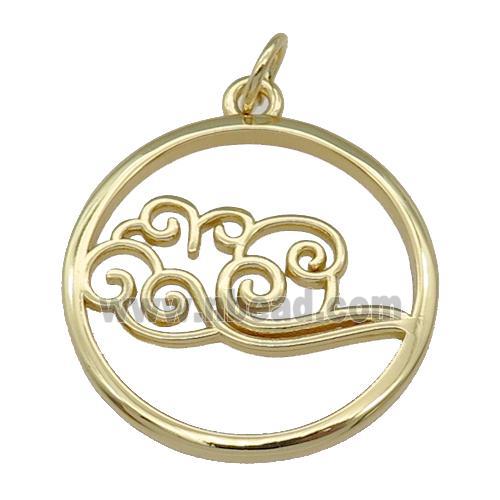 copper circle pendant with lucky cloud, gold plated