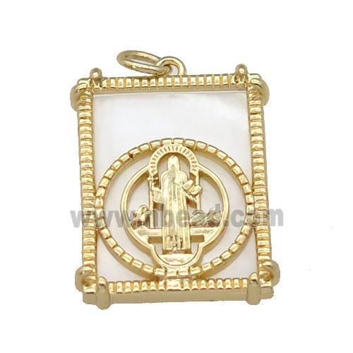 copper Frame pendant with Jesus, shell, gold plated