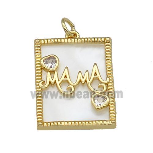 copper Frame pendant paved zircon, MAMA, shell, gold plated