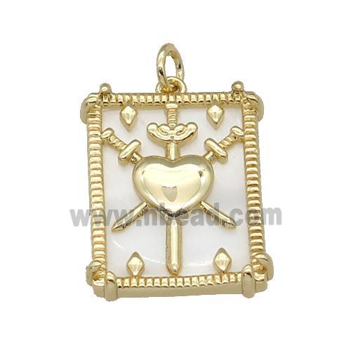 copper Frame pendant, sword heart, shell, gold plated