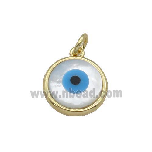 copper circle pendant with Pearlized Shell Evil Eye, gold plated