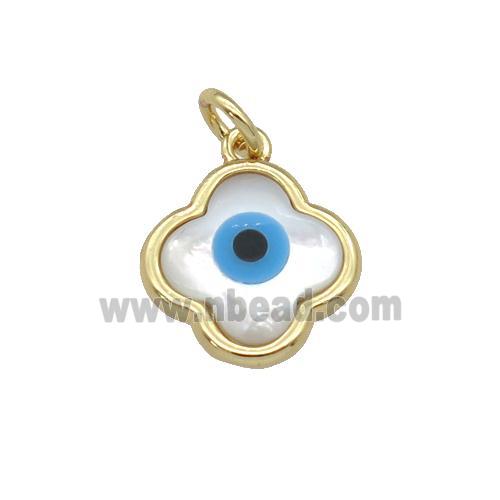 copper clover pendant with Pearlized Shell Evil Eye, gold plated