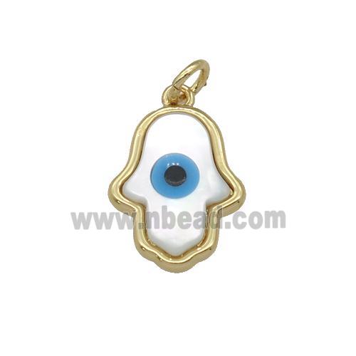 copper hand pendant with Pearlized Shell Evil Eye, gold plated